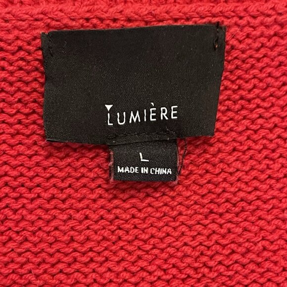 Lumiere Red Cable Knit Fisherman Sweater Size Large Thick Chunky V-Neck Boxy - Picture 7 of 9